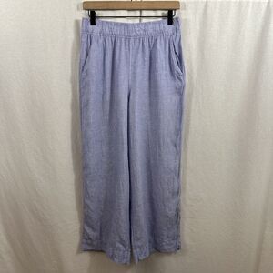 Tahari Blue 100% Linen Wide Leg Pants Womens Size M Coastal Beach Lagenlook